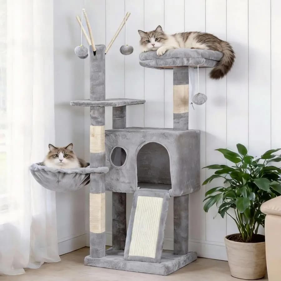 Torre Tiragraffi per Gatti, con Giocattoli Rimovibili, Cuccia Accogliente, Piattaforma, Amaca, Tiragraffi in Sisal e Palla per Interni