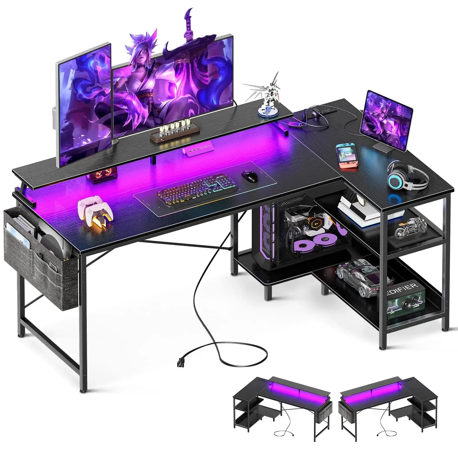 'Computer Desk with Monitor Shelf and Storage Shelves, Study Table with CPU Stand & Reversible Shelves-Amazon customization