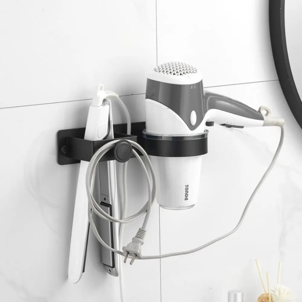 No Drilling Hair Dryer Holder Waterproof Multi-functional Hair Dryer Stand Strong Adhesion Wall Mounted Hair Dryer Hanger