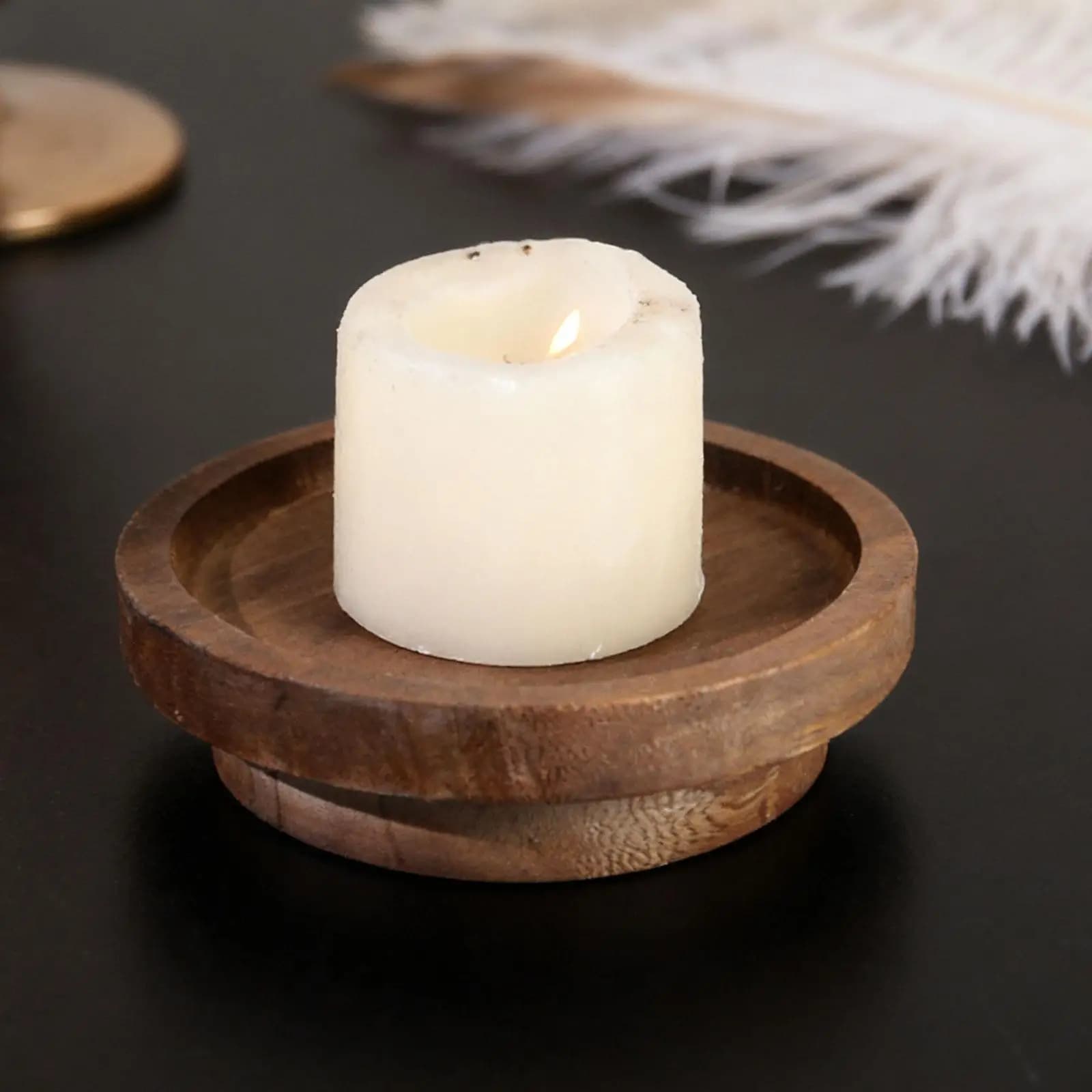 Vassoio Rotondo in Legno, Piatto da Portata, Portacandele, Centrotavola, Vassoio per Pouf