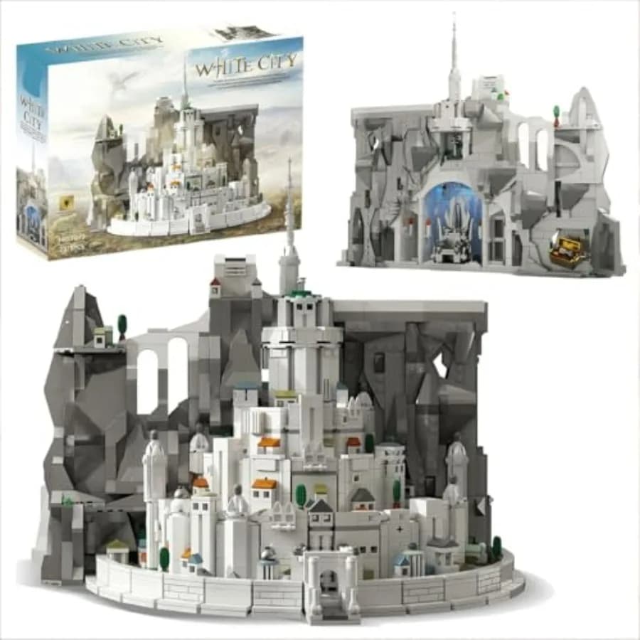 Set di Costruzioni Architettoniche del Castello Bianco Medievale con Luci per Adulti, Giocattolo Modulare da Collezione per Appassionati, 2318 Pezzi, Regalo per Uomini