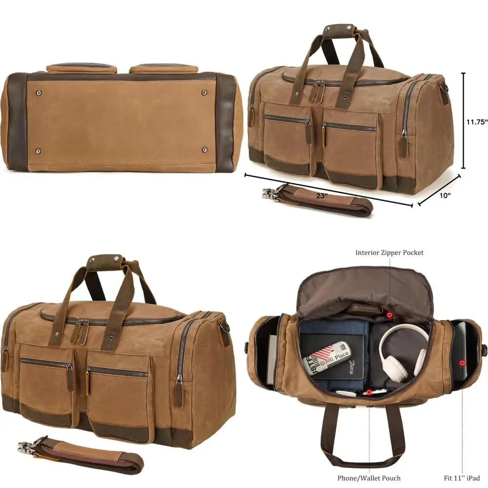 Borsa da Viaggio in Tela Cerata Impermeabile e Pelle - Borsa da Weekend/Di Notte a Doppio Uso, Bagaglio a Mano