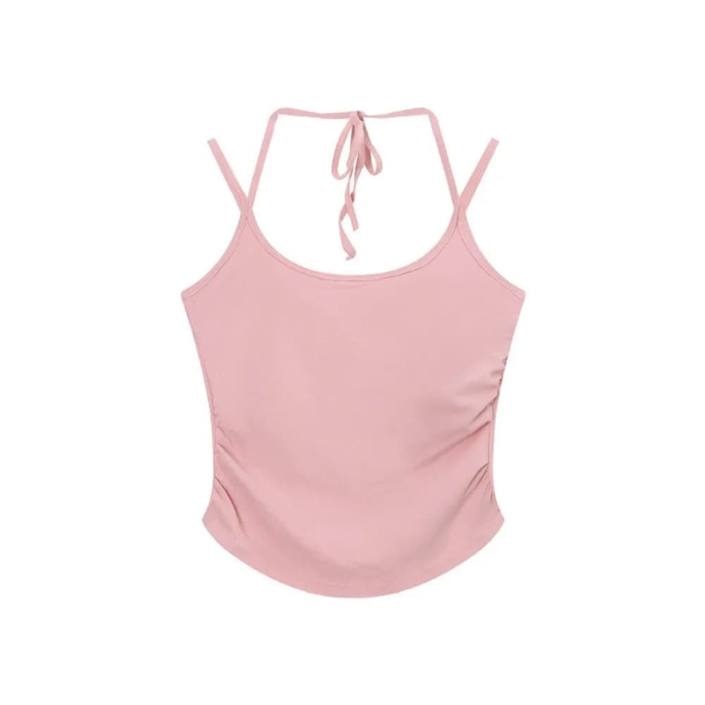 Sweet Sleeveless Tie Back Camisole Top Underwear Slim Camisole With Padded Cups Fitted Tops for Women