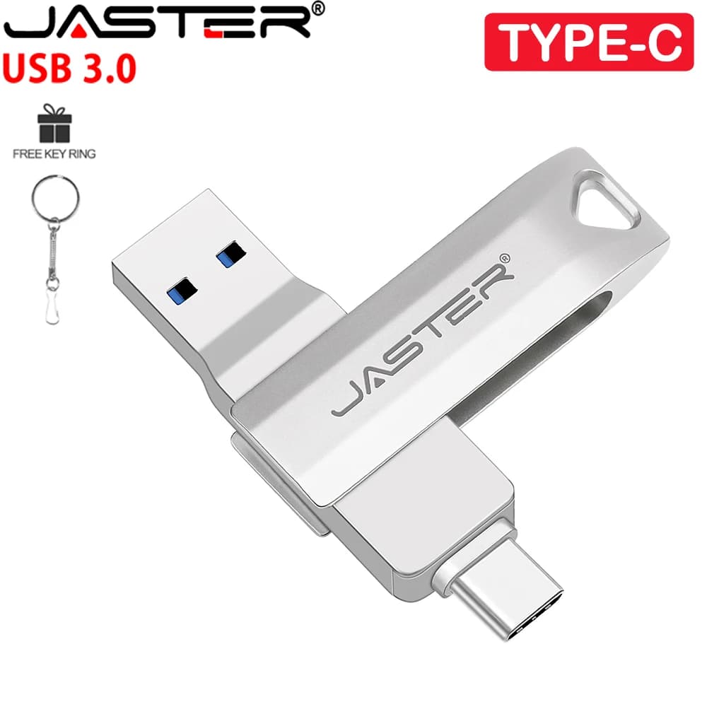 JASTER USB3.0 Type-C 2 IN 1 Pen Drive 256 GB Portachiavi gratuito Chiavetta USB 3.0 Chiavetta USB aziendale da 128 GB Chiavetta USB in metallo da 64 GB