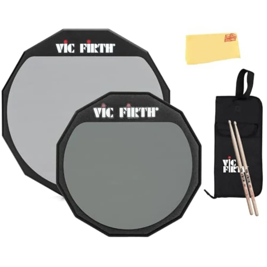 Set di Pad per Pratica Batteria con 12 e 6 Pad a Doppia Faccia, Coppia di Bacchette 5A, Borsa per Bacchette e Panno Lucidante in Nero per Uso Domestico