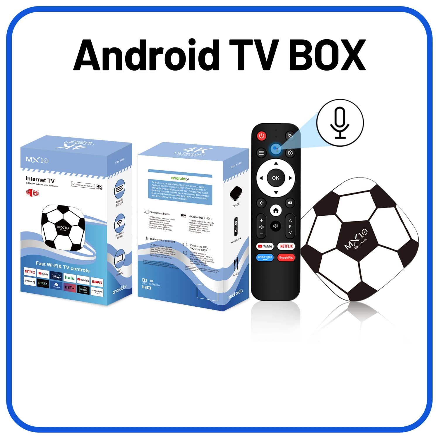 Box TV Smart Android 13 MX10 Z3 4K 2160P Allwinner RK3228A Quad Core 1GB RAM 8GB ROM WiFi6 BT5.4 Lettore Multimediale in Streaming