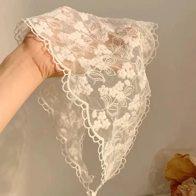 Multi Functional Triangle Scarf Cream Color Lace Waist Tie Belt Headband Bohemian Style Women Accessories