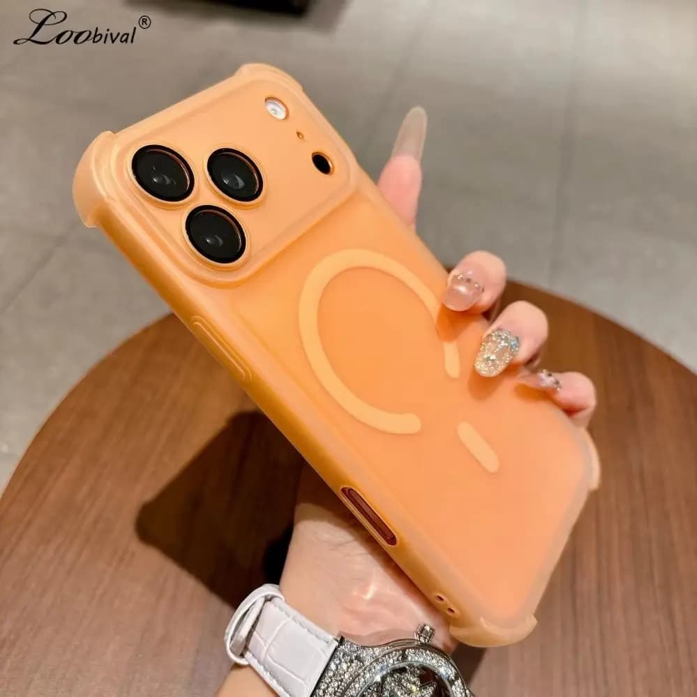 Matte for Magsafe Soft TPU Case for iPhone 16 17 Pro Max 14 15 Plus 12 13 Magnetic Camera Film Protector Bumper Shockproof Cover