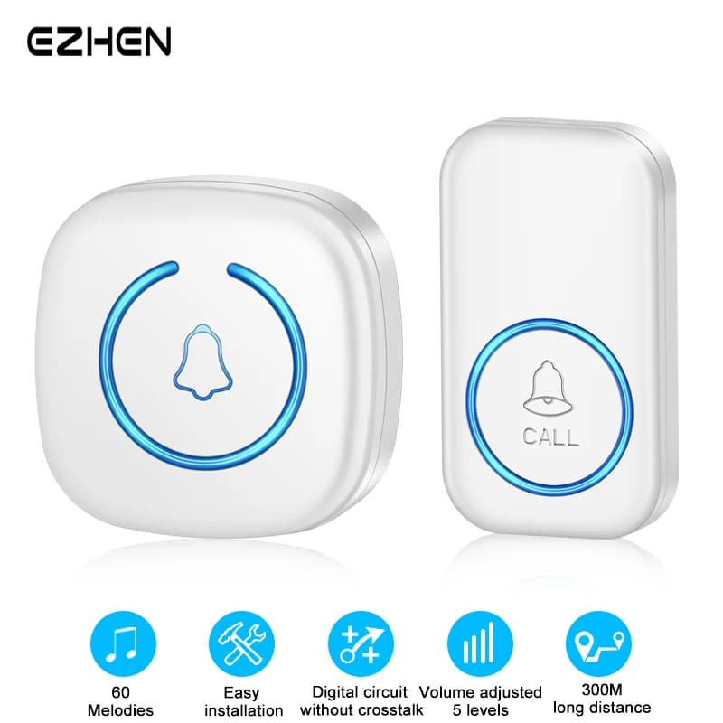 EZHEN Intelligent wireless doorbell Welcome doorbell 60 ringtones with songs Differentiated doorbell Mute office call ring American Plug EU
