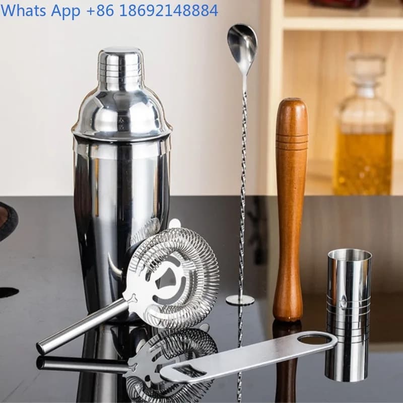 Set di shaker per cocktail in acciaio inossidabile Set di strumenti per mescolare cocktail da 7 pezzi con borsa in stoffa