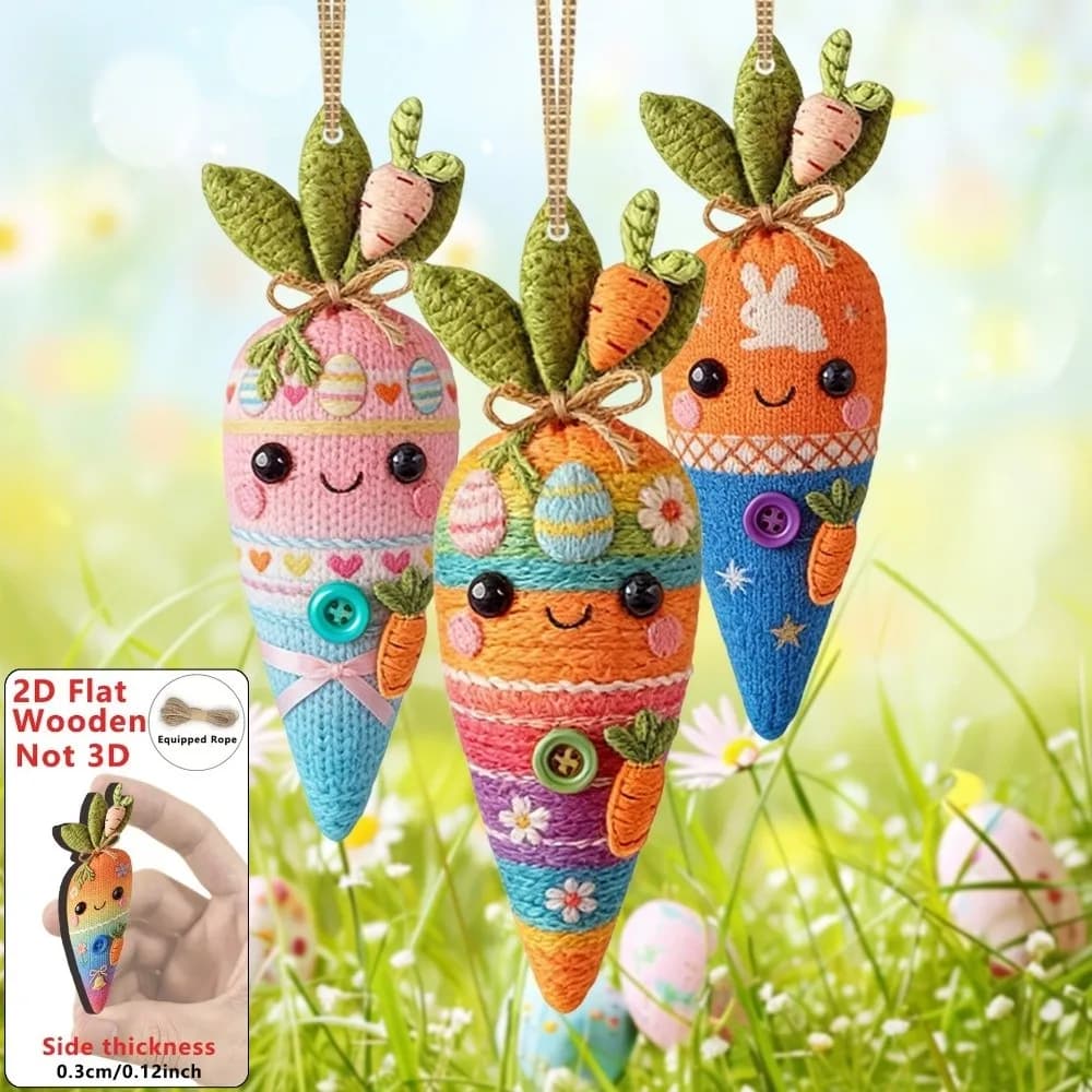 15PCS/30PCS Carrot Root Shape Carrot Hanging Decoration 2D Design Hanging Ring Easter Egg Decoration Lanyard Wooden Material