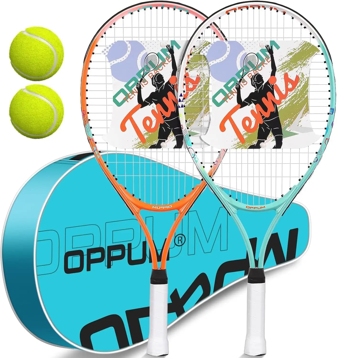 Set di 2 Racchette da Tennis per Bambini, Racchette Junior per Ragazzi e Ragazze, Kit Iniziale Leggero in Alluminio con Borsa e Palline