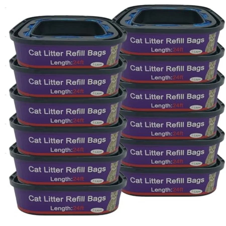 Confezione da 12 Sacchetti di Ricambio per Lettiera per Gatti, Compatibili con Secchi Genie Cat Litter Standard e Plus, Bianchi, Leggeri e Facili da Usare