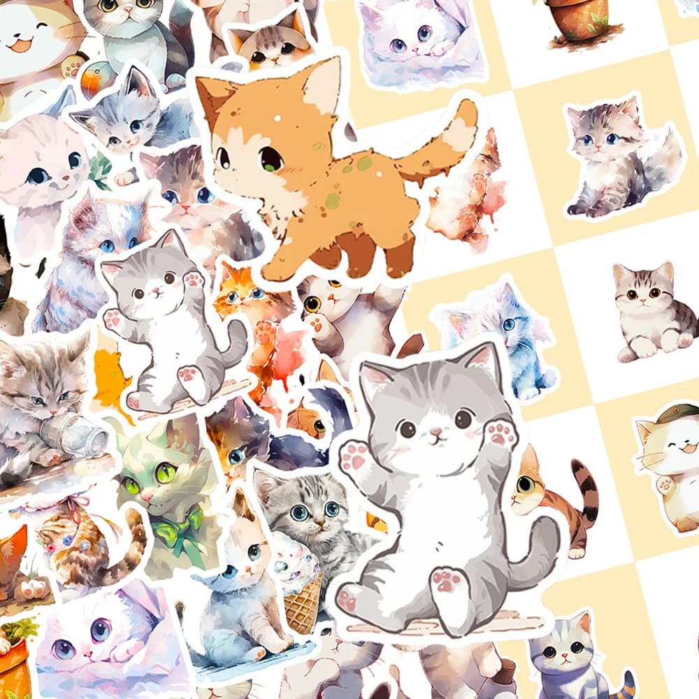 10/30/50 pezzi di adesivi kawaii a forma di gatto anime, simpatici adesivi a forma di animali dei cartoni animati, impermeabili, per scrapbook, parete, laptop, bagagli, decorazioni, giocattoli