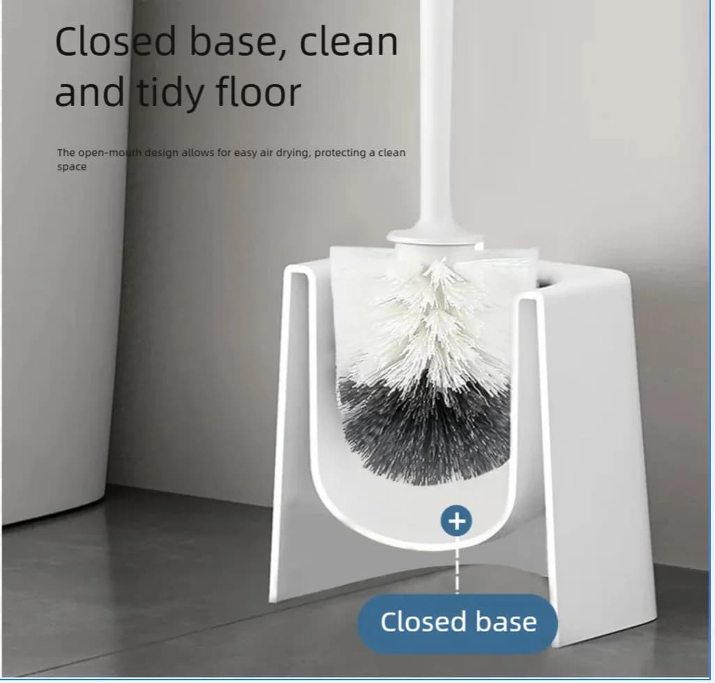 Soft-bristle round-head toilet brush with long handle, wall-mounted