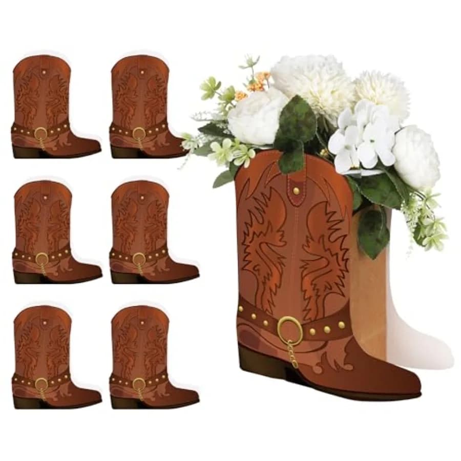8 Set Brown Western Cowboy Boots Flower Boxes Centerpiece Boot Shape Boxes Decorations Western Theme Party Cowgirl Favors for C
