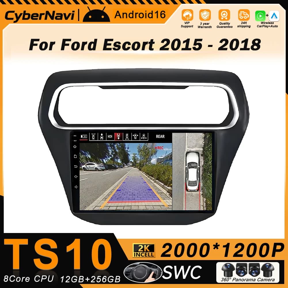 Autoradio Android Auto per Ford Escort 2015-2018 Carplay Split Stereo Schermo QLED Video Lettore Multimediale Senza DVD 2din Navi WIFI