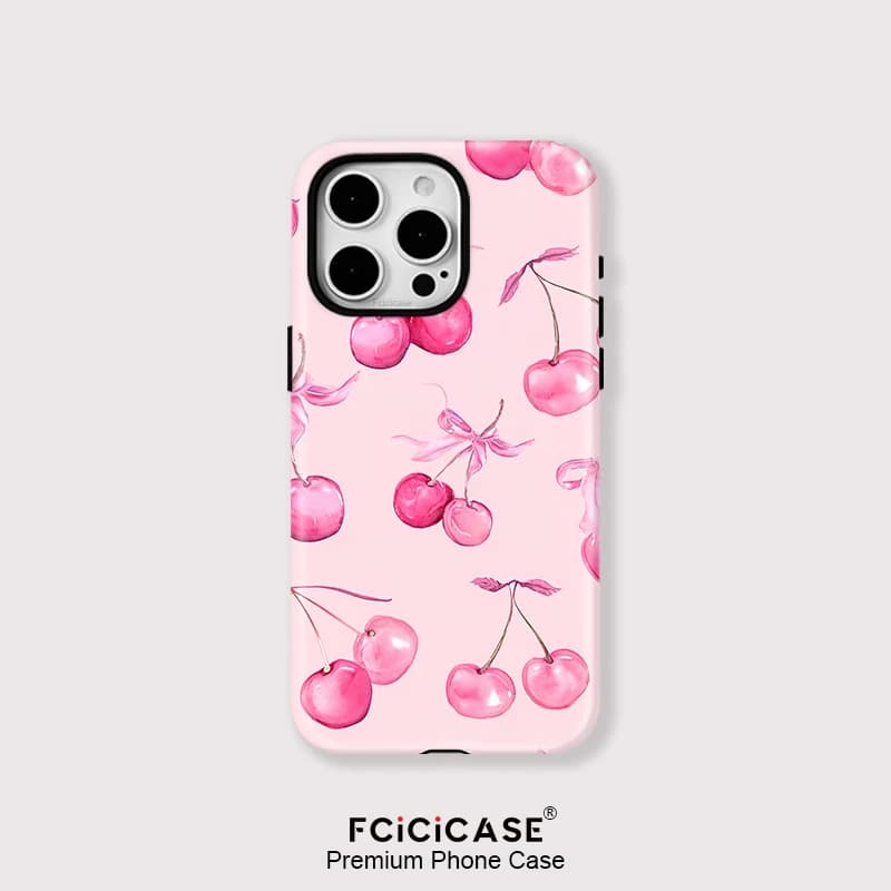 Fcicicase Acrylic Phone Case For iPhone 17 Pro Max 17 Air Pink Cherry Pattern Cover For iPhone 17 Pro For Magsafe 2 in 1 Fundas