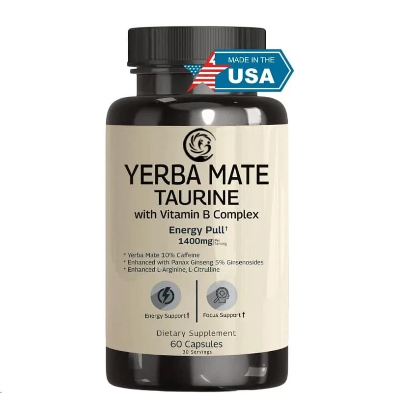 60 Yerba Mate capsules, taurine capsules - Energy supplements and caffeine * Ginseng improved, vitamin B complex, L-arginine