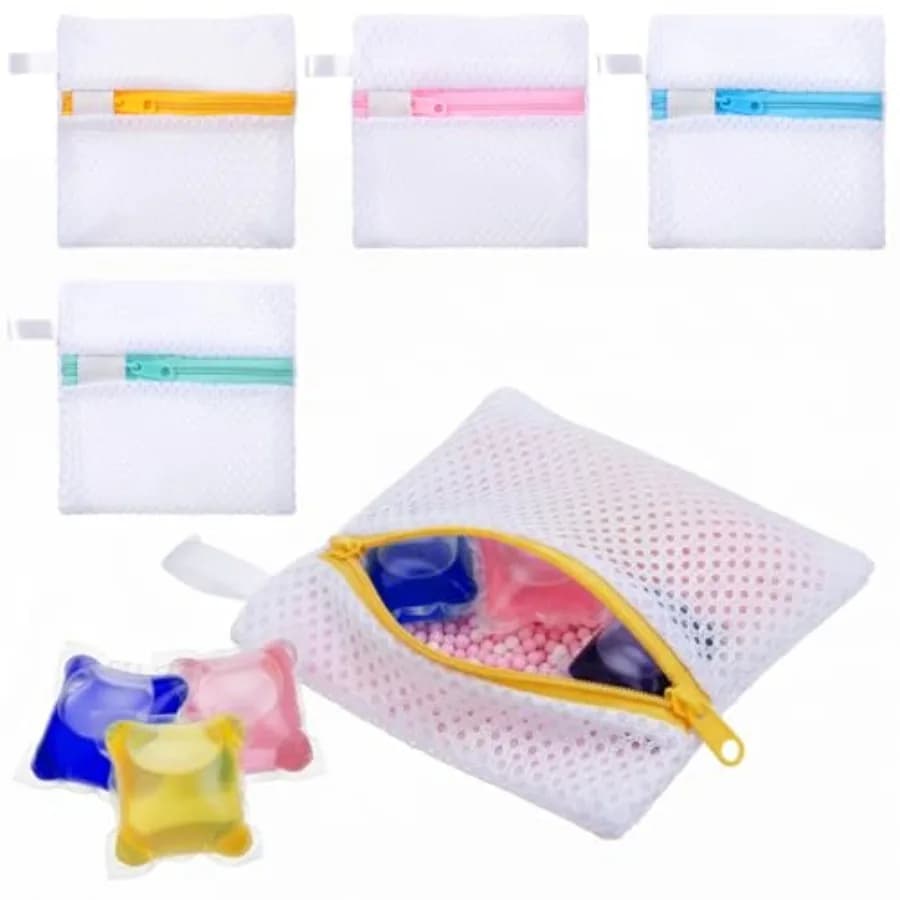 4 PCS Laundry Pod Anti-Sticking Bag, Small Mesh Laundry Bags for Delicates Mini Durable Washing Machine Laundrys Pods Dissoluti