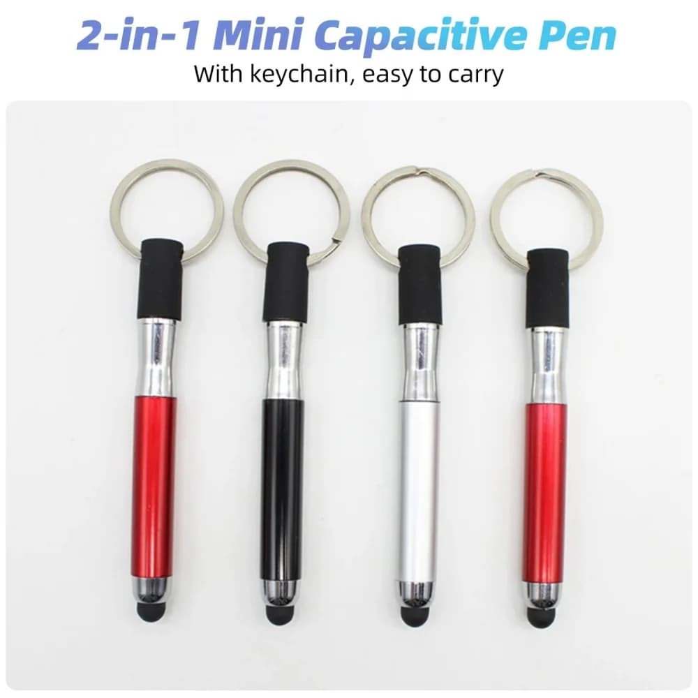 Portable 2 In 1 Touch Screen Stylus Pen Ballpoint Pen Stylus Capacitive Pen With Keychain For iPhone Huawei Android Phone Tablet
