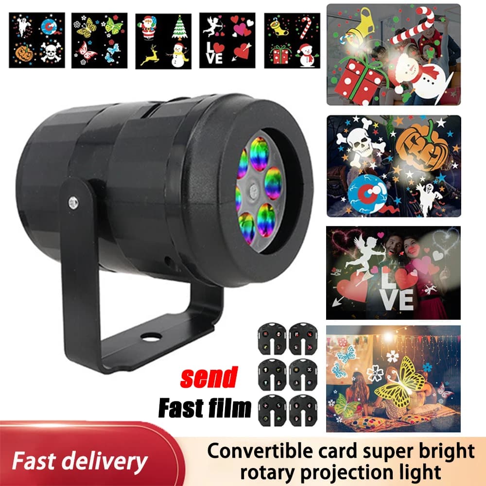 Nuove luci di proiezione rotanti 6 Change Card lampade a Led Non sbiadite proiettore Laser Christmas Stage DJ Holiday Party Pattern Gifts