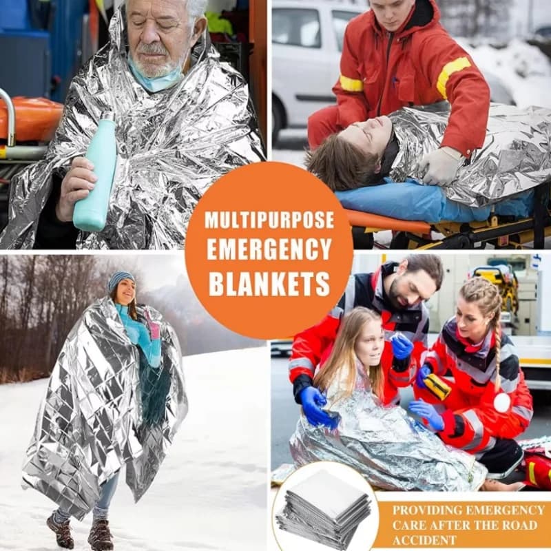 Emergency Mylar Foil Space Blankets 4‑Pack, Heat‑Reflective Thermal Blanket, Portable Survival Body Warmer for Camping Hiking Tr