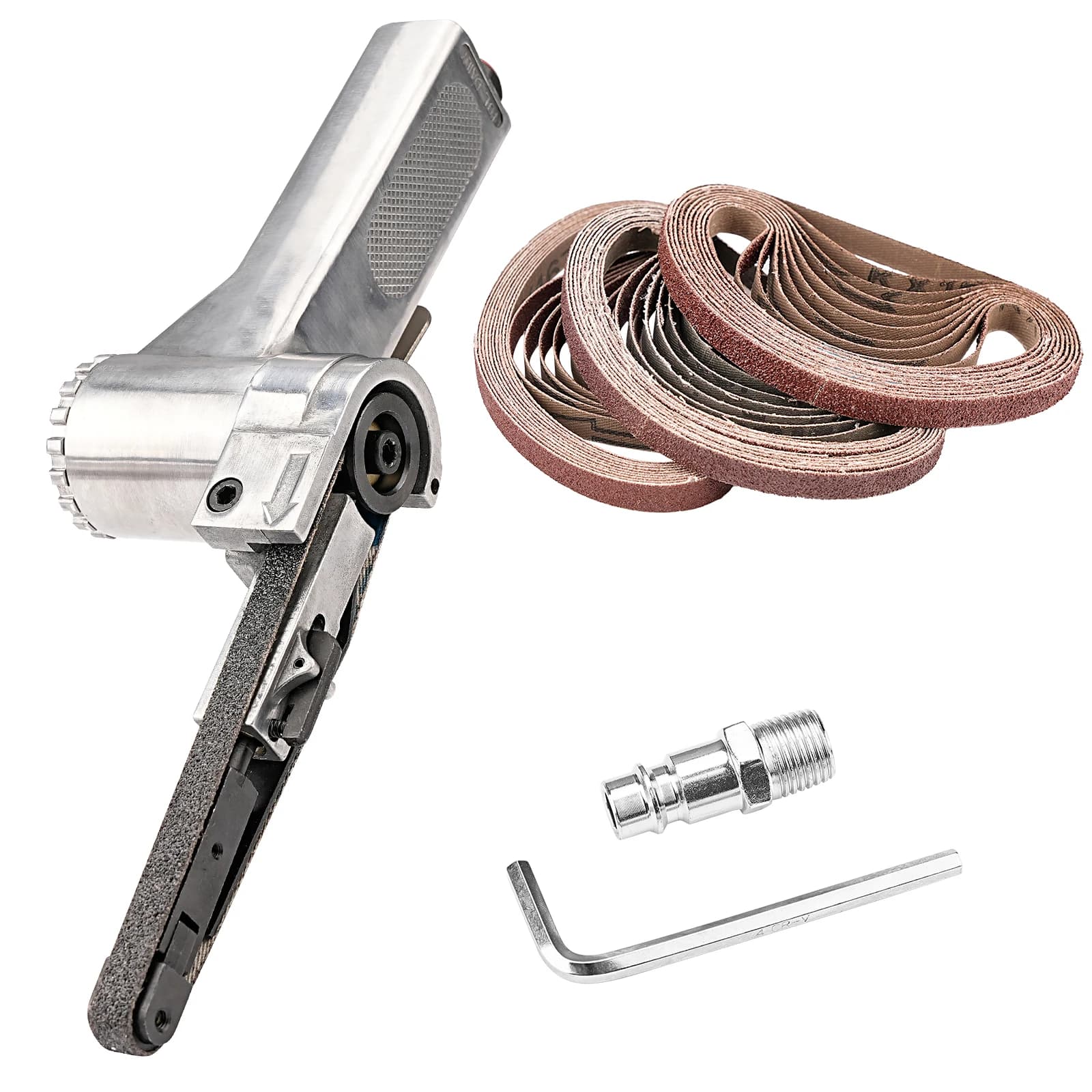 SIFANG Pneumatic strip grinding machine, set of 3 abrasive tapes, air compressor, grinding, polishing, pneumatic tool
