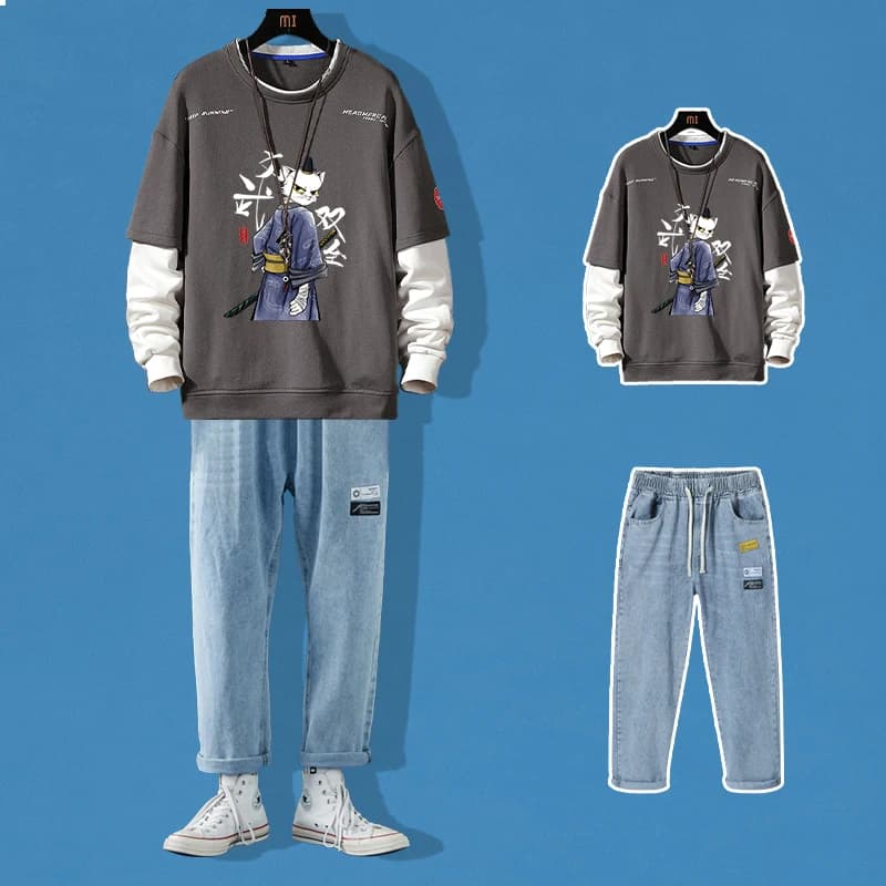 Set Casual da Uomo con Felpa Girocollo e Jeans alla Moda, Nuovo Stile Giovanile a Maniche Lunghe
