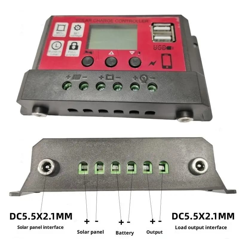 PWM Solar Charge And Discharge Controller LCD Display Dual: 10/20/30A USB Auto Panel Charger Regulator