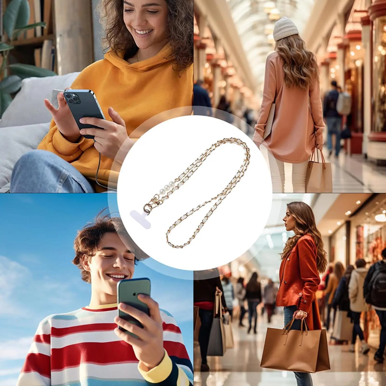 Phone Cordino Accessories for smartphones with artificial beads Phone frames for around the neck for women Girls Polso Collo Feast