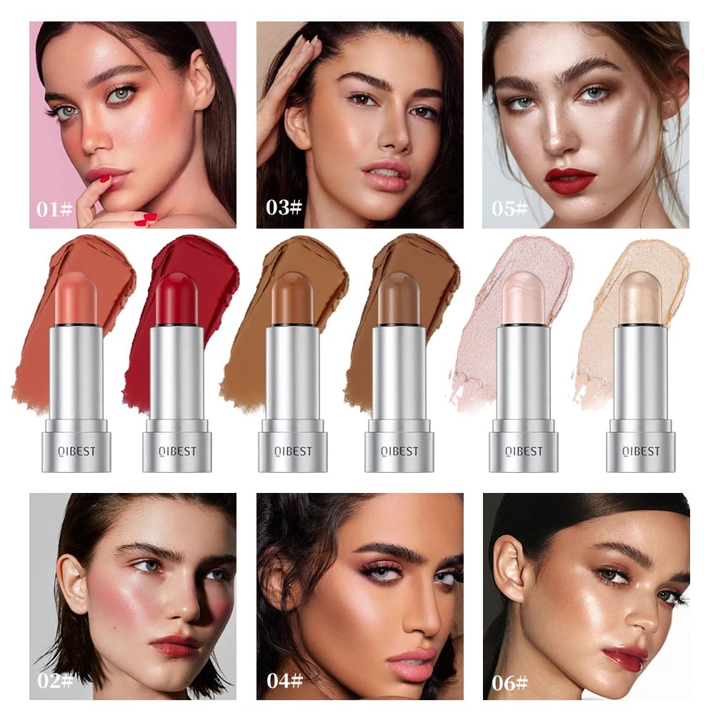 QIBEST Multi-functional highlighter Abbronzanti Stick Natural Scratch Viso Rouge Cream Contournence Blush Makeup for face