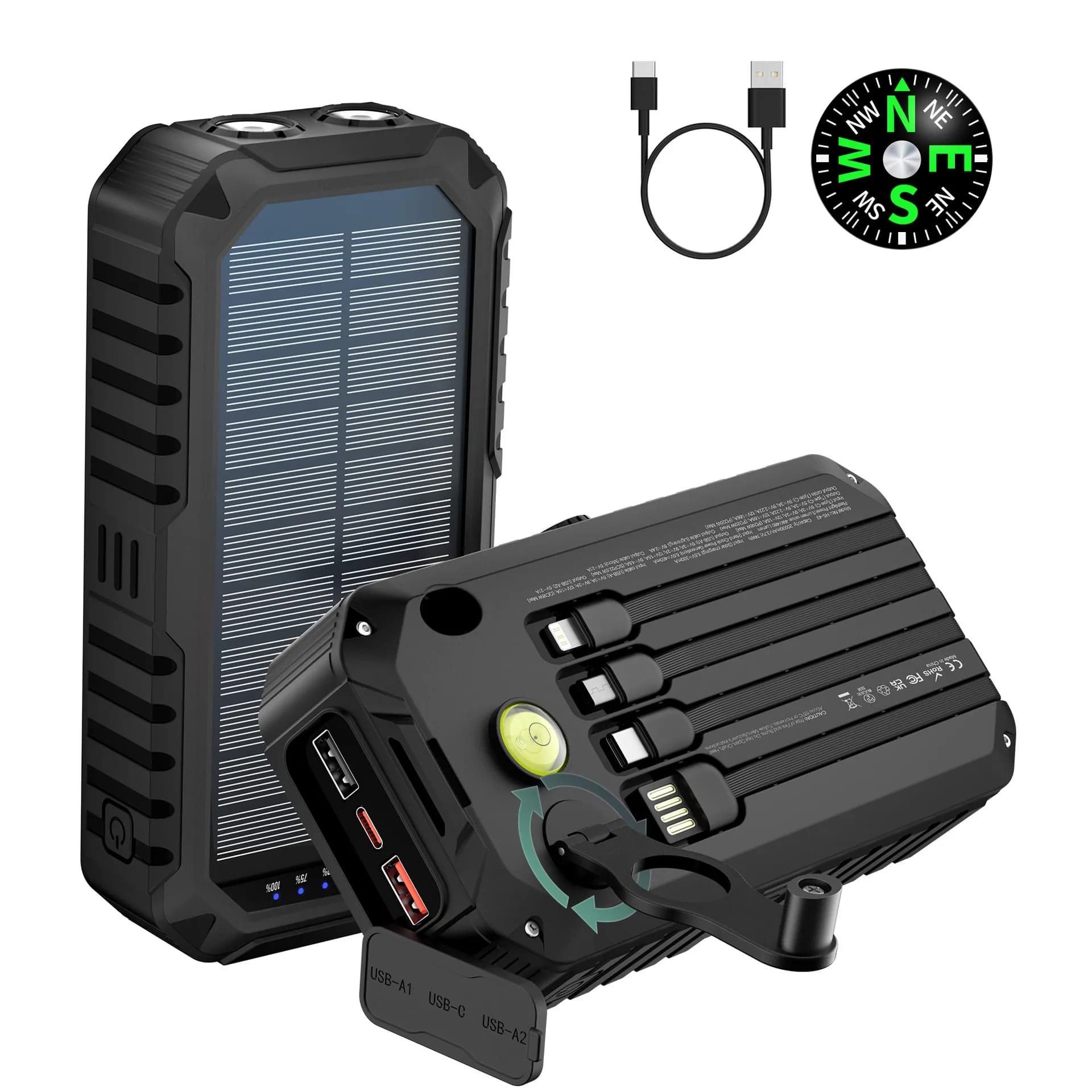 Powerbank per caricabatterie rapido portatile da 22,5 W con manovella solare 20000 per iPhone Samsung Huawei Xiaomi Batteria di ricambio esterna