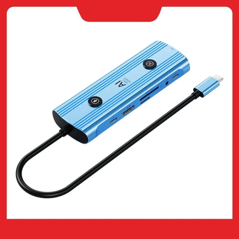 Adattatore USB-C AI, Docking Station Smart Type-C, Hub 13-in-1 con Controllo Vocale AI, VGA, USB, RJ45, SD/TF, 3.5mm, PD3.0