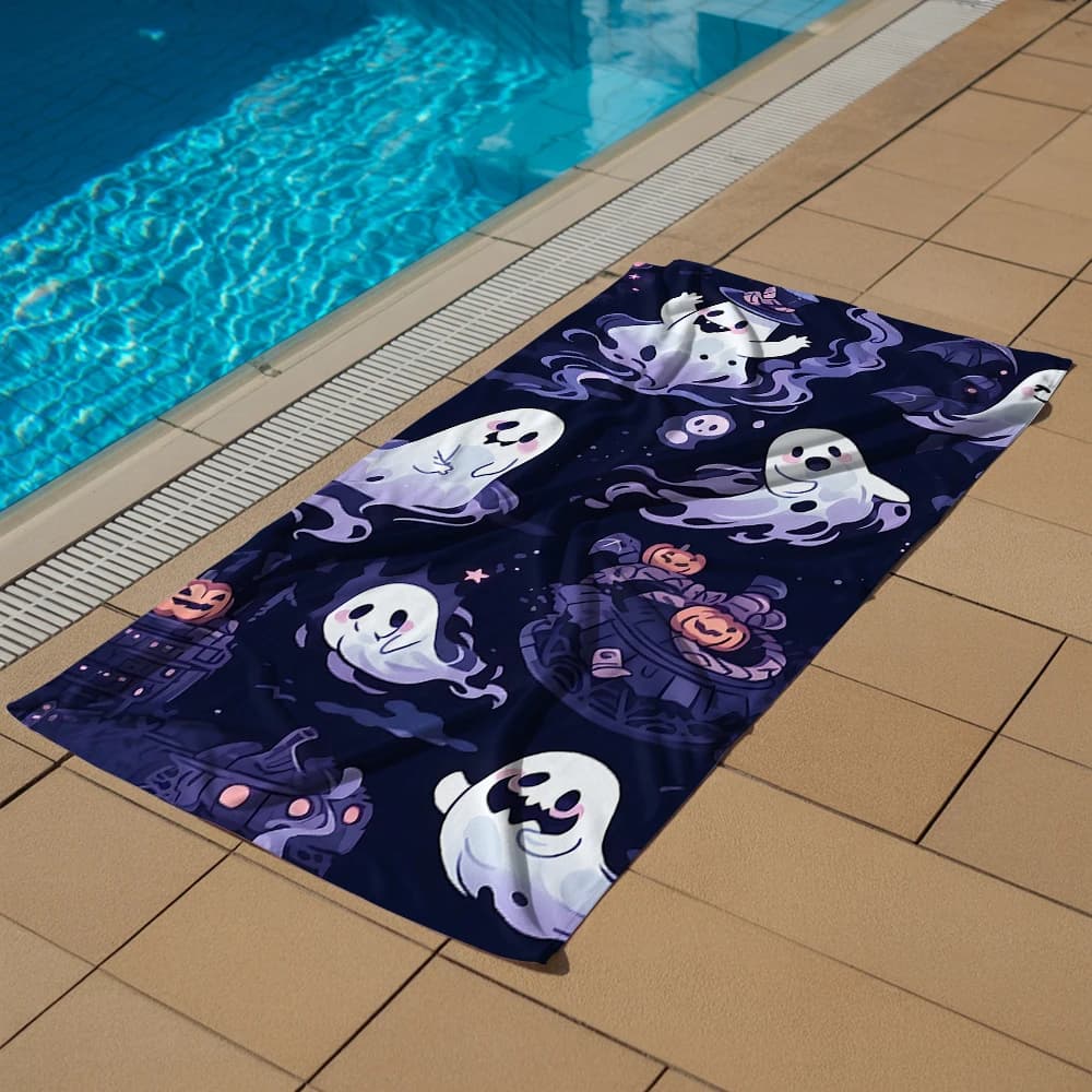 Cartoon Ghost Halloween Microfiber Quick Dry Beach Towel Cute Cartoon Anime Absorbent Soft Bath Towel for Travel Adult Kids