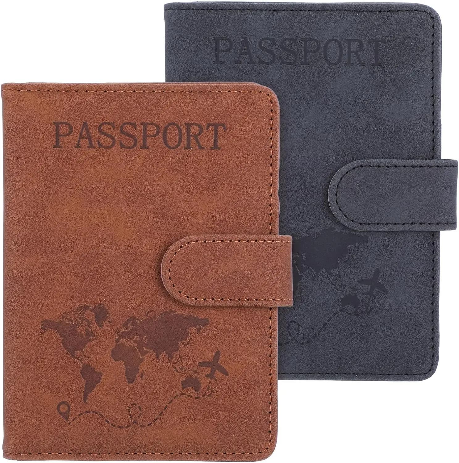 Set di 2 Portapassaporti Impermeabili con Blocco RFID e Portapenna per Viaggi, Uomo e Donna