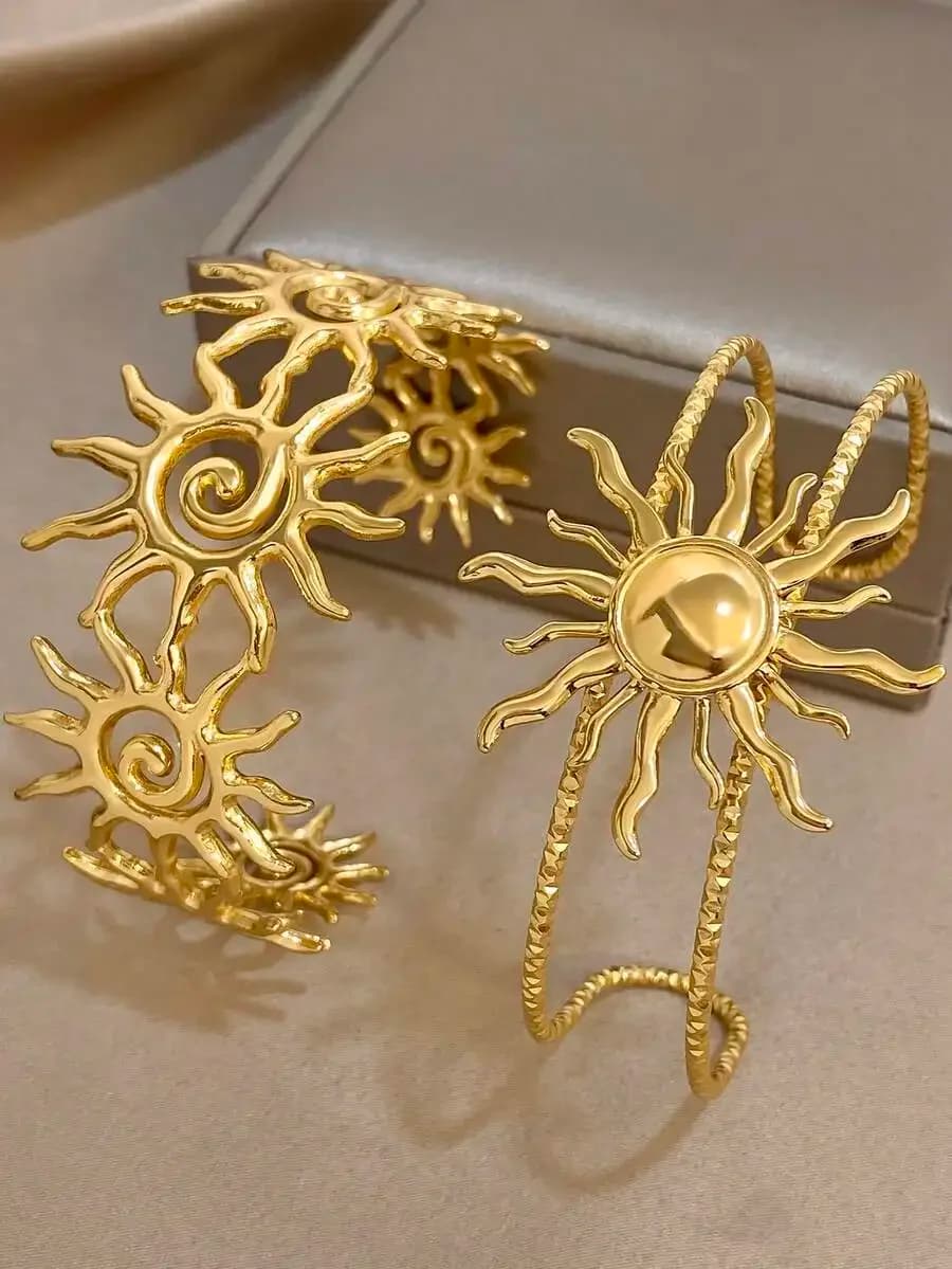 Set di Bracciali Boho con Motivo Solare per Donne, Placcati in Oro 18K, Acciaio Inossidabile, Gioielli Vintage per Festival e Anniversari