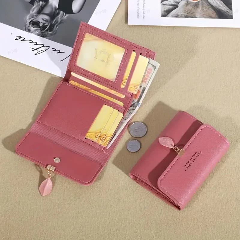 Portafoglio piccolo Porta carte con ciondolo a forma di foglia in pelle PU Organizer Portamonete per ragazze con cerniera per portafoglio da donna