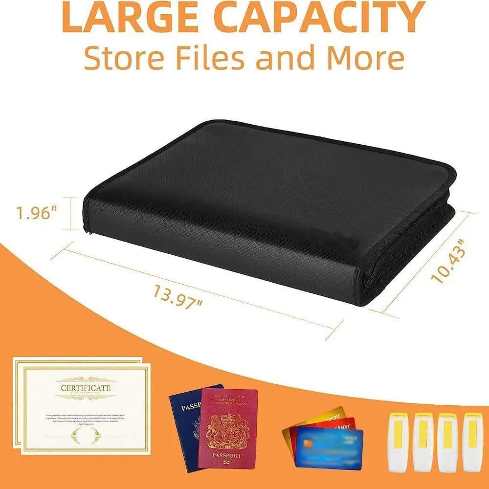 Cartella Portadocumenti Espandibile Ignifuga Impermeabile con Chiusura a Cerniera e Etichette, Borsa Portadocumenti Portatile Salvaspazio per File A4