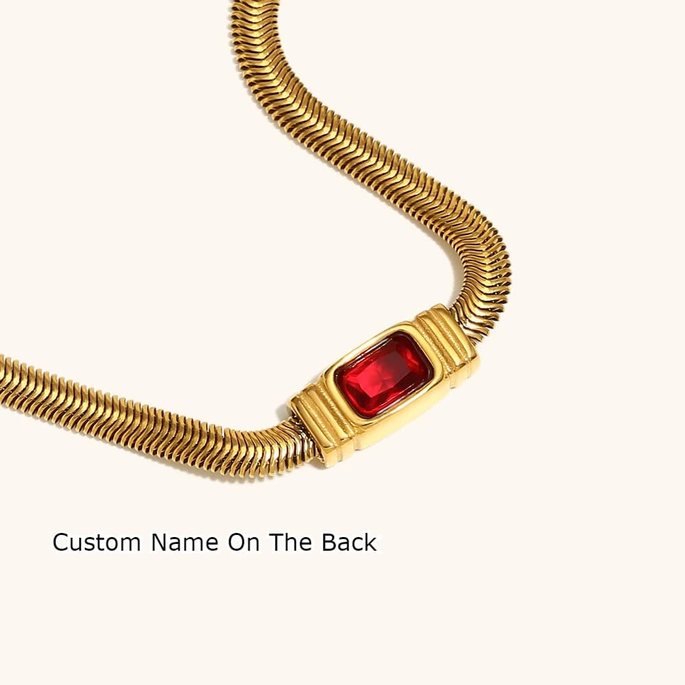 Collana con nome inciso personalizzato Collana con nome personalizzato con catena a serpente Collana con nome rettangolare placcato oro 18 carati con zirconi Regalo per la madre