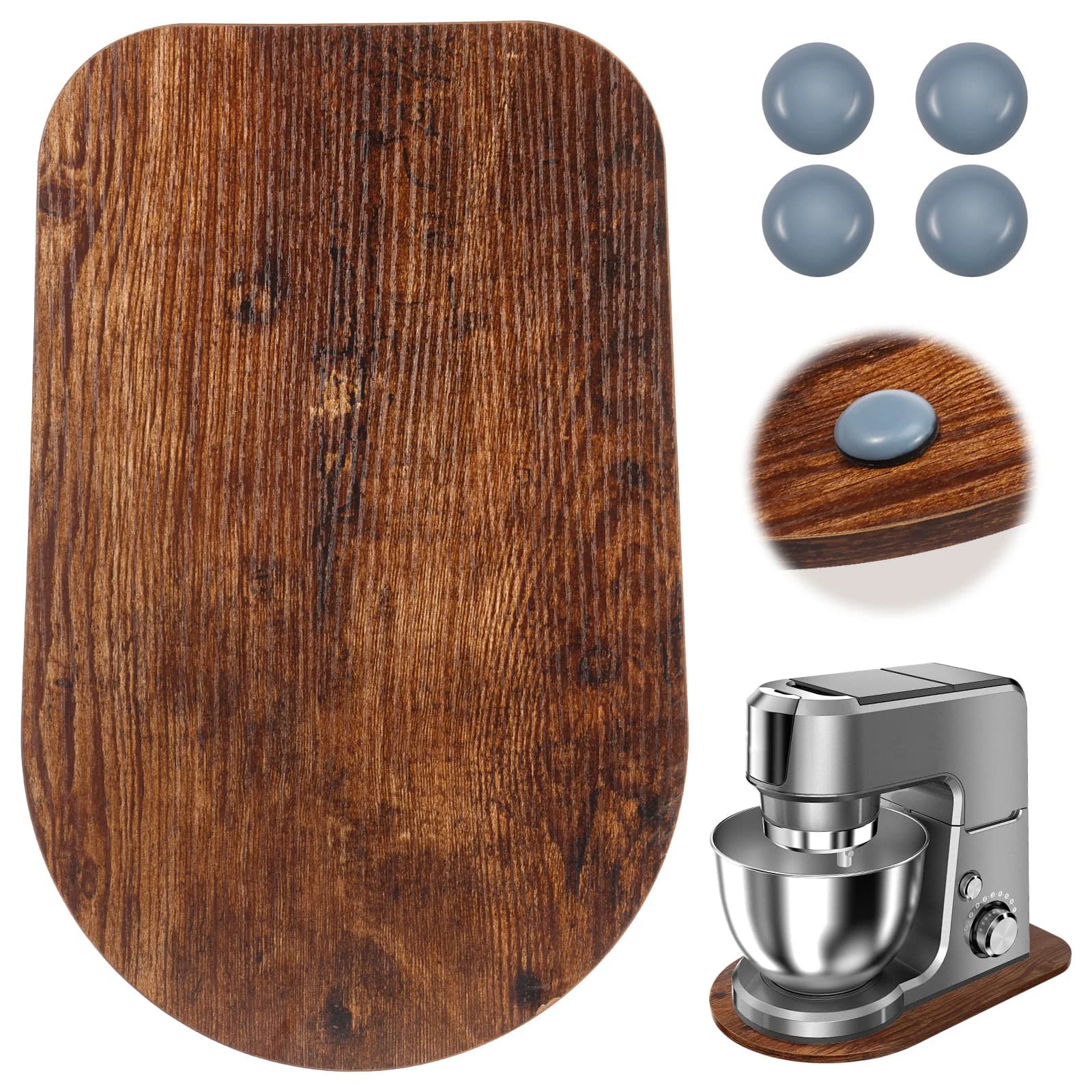Wooden sliding mat for kitchen robots with 4,5-5 Qt tiltable head, transport and storage accessory on the working floor
