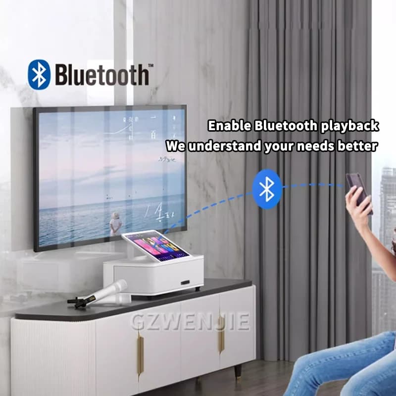 Macchina per karaoke Sistema lettore karaoke portatile Bluetooth5.0 con 2 microfoni wireless Lettore stereo KTV per canto domestico