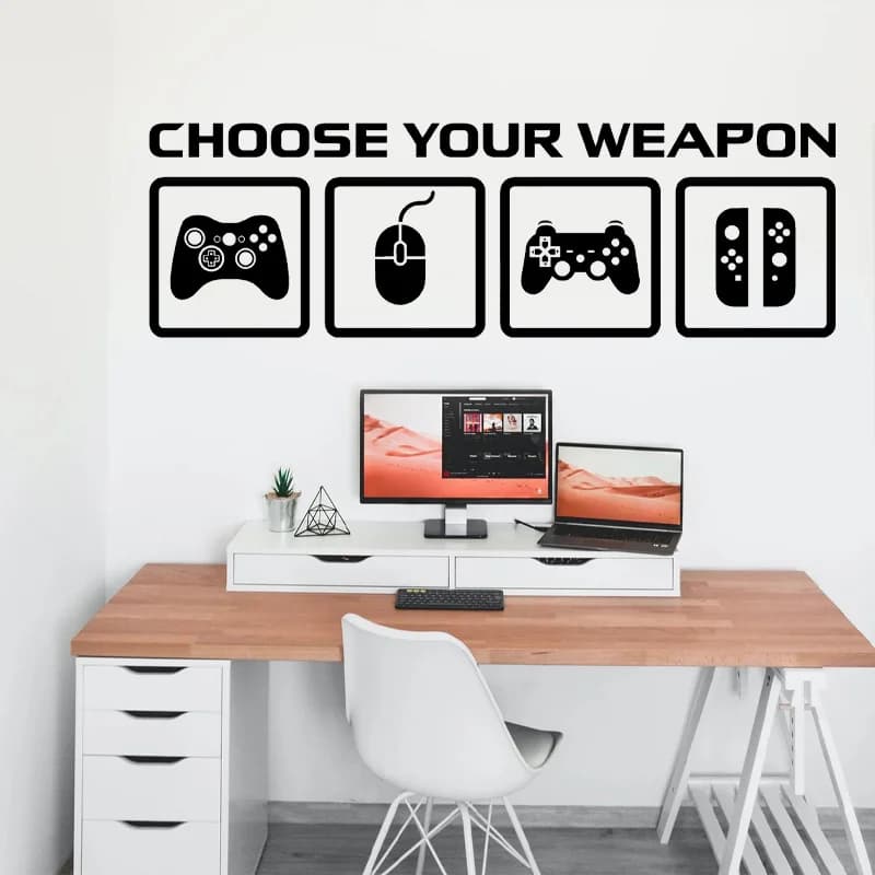 Decalcomania della parete della decorazione del videogioco scegli la tua arma controller di gioco adesivo per carta da parati del giocatore regalo di compleanno per ragazzo 2261