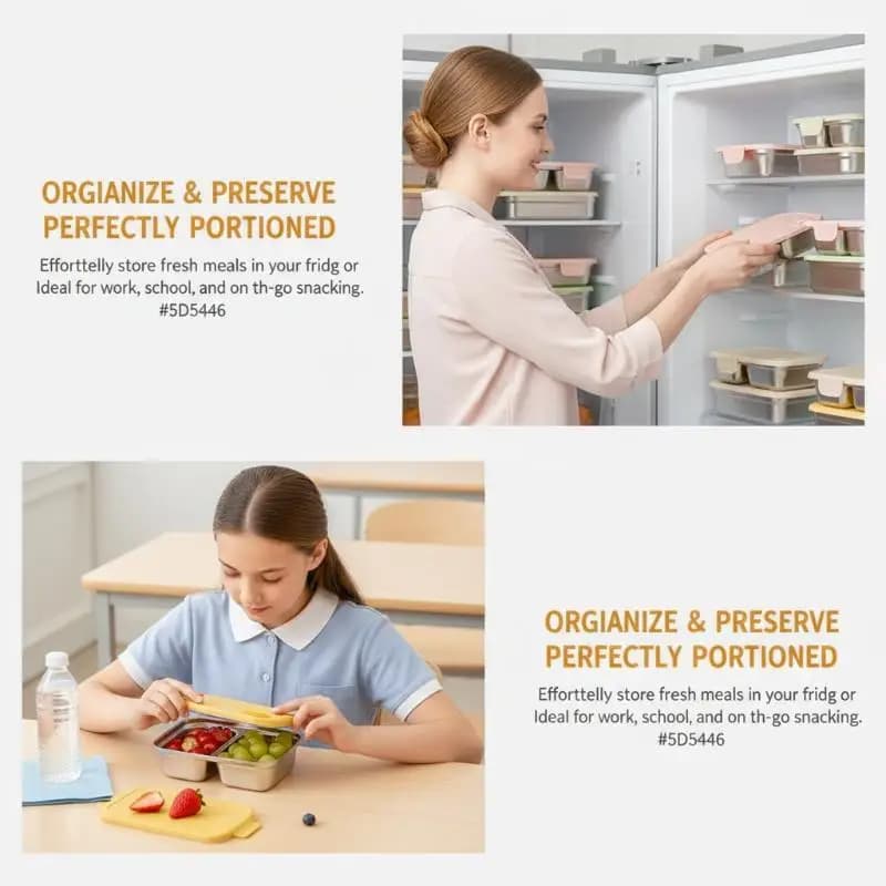 Contenitore per Alimenti in Acciaio Inox 304, Ermetico, per Scuola, Ufficio, Picnic e Preparazione Pasti