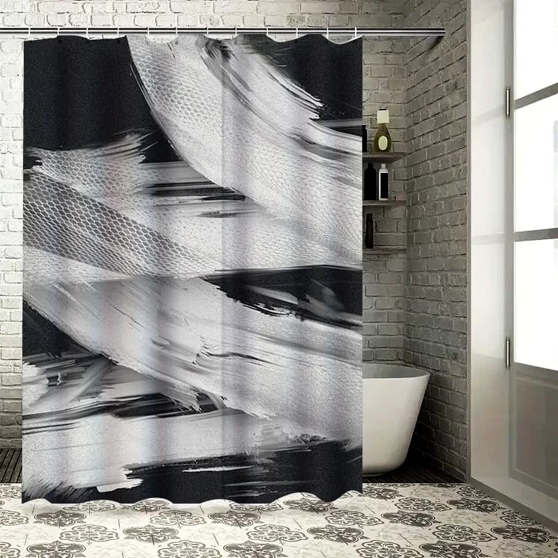 Abstract Art Shower Curtain Black White Modern Print Modern Shower Curtains Easy to Hang For Bathroom Furnishing 72 x 84 inch