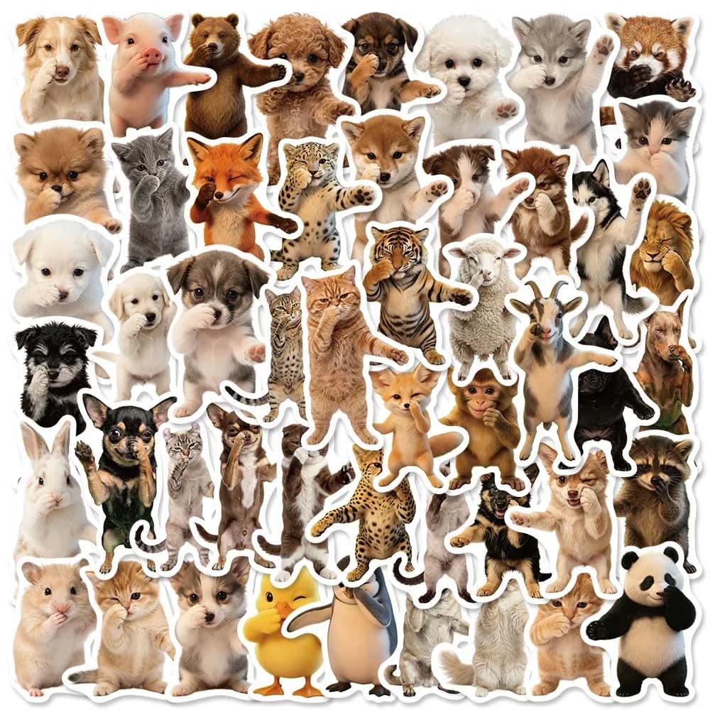 50 Pezzi Adesivi Divertenti con Gatti, Simpatici Decalcomani di Animali per Laptop, Scrapbook, Valigie, Chitarre, Caschi, Graffiti Fai-da-te, Adesivi Estetici