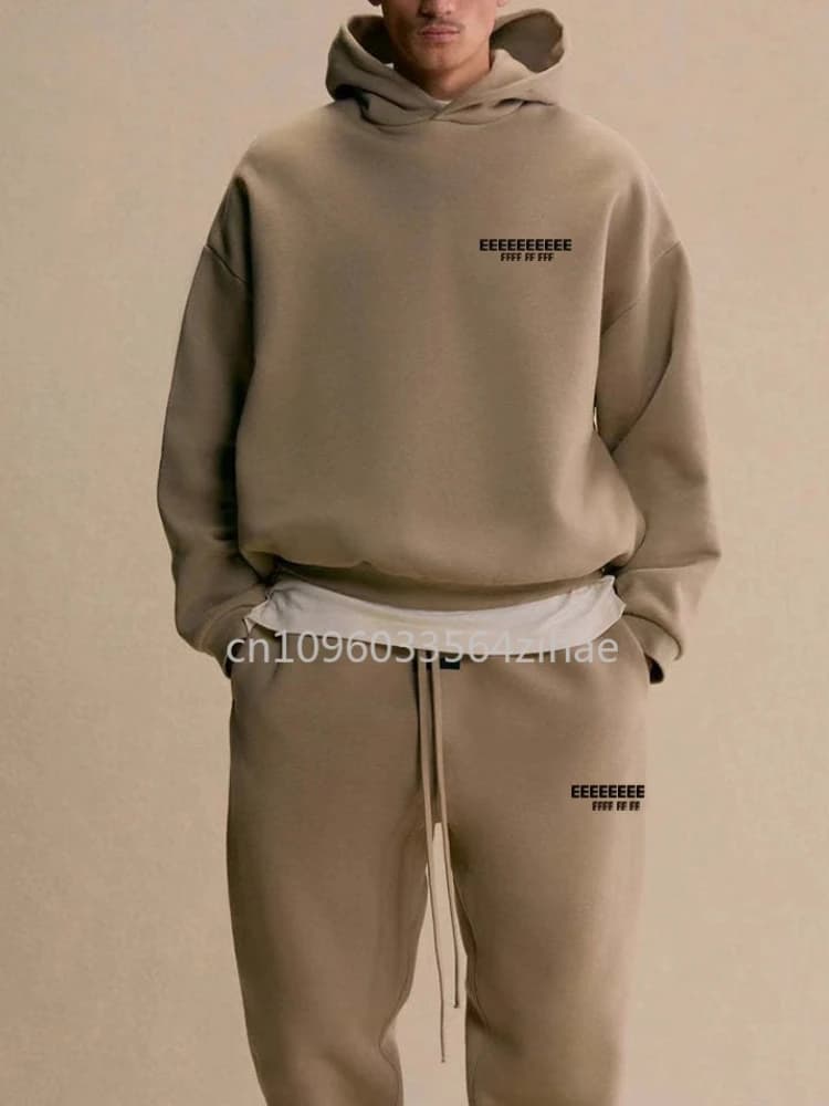 Men's Luxury Hoodies Set, Silicone Logo on Petto and Back, Brand Designer Oversize Sporty Set