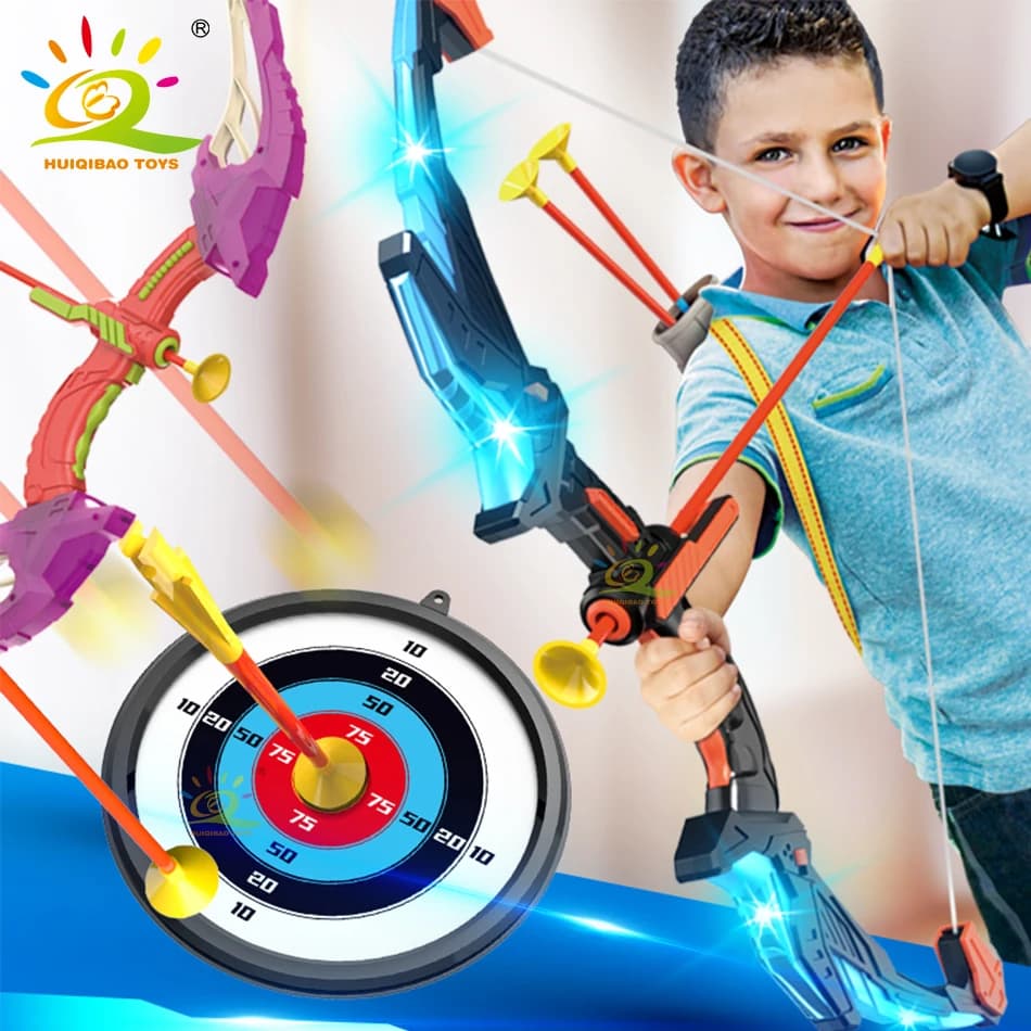 Children Bow and Arrow LED Light Up Archery Shooting Game Suction Cup Arrows Target Outdoor Sports Hunting Toy for Boy Girl Gift