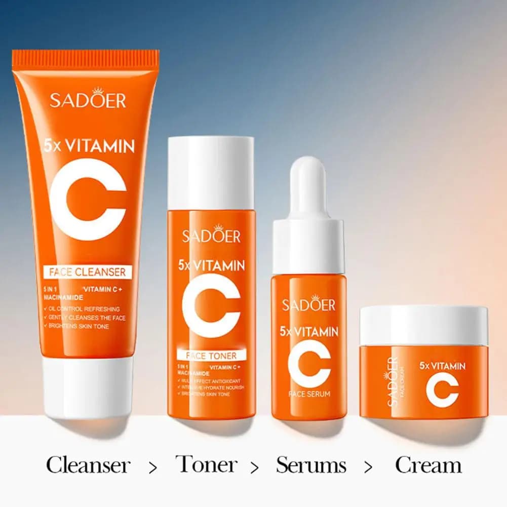 Vitamin C Refreshing Serum Face Skin Care Travel Set Cream Toner Cleanser and Essence Rejuvenate Hydrating Repair Nourish New