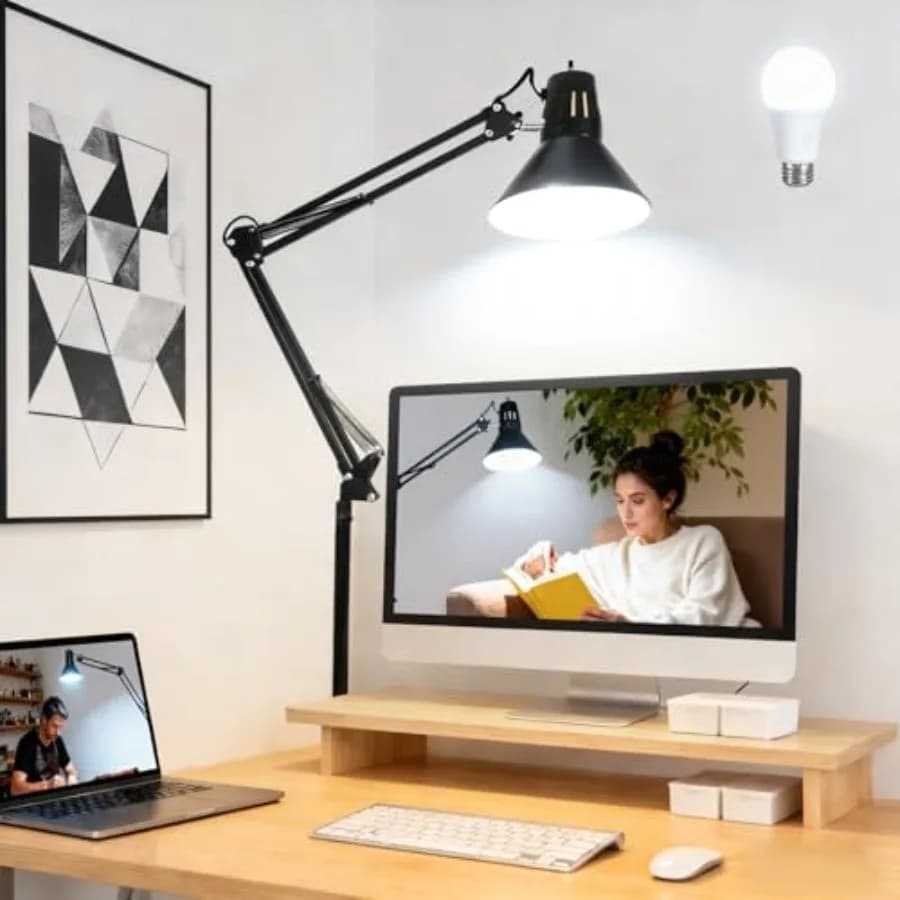 Lampada da Scrivania con Morsetto per Casa e Ufficio, Luce a Clip Salva-Vista con Braccio Orientabile in Metallo Extra Lungo, Morsetto ad Alta Intensità